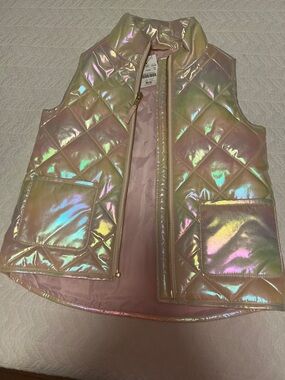 J. crew crew cuts Iridescent Quilted Puffer Vest- Pink Holographic Shine S (6-7)